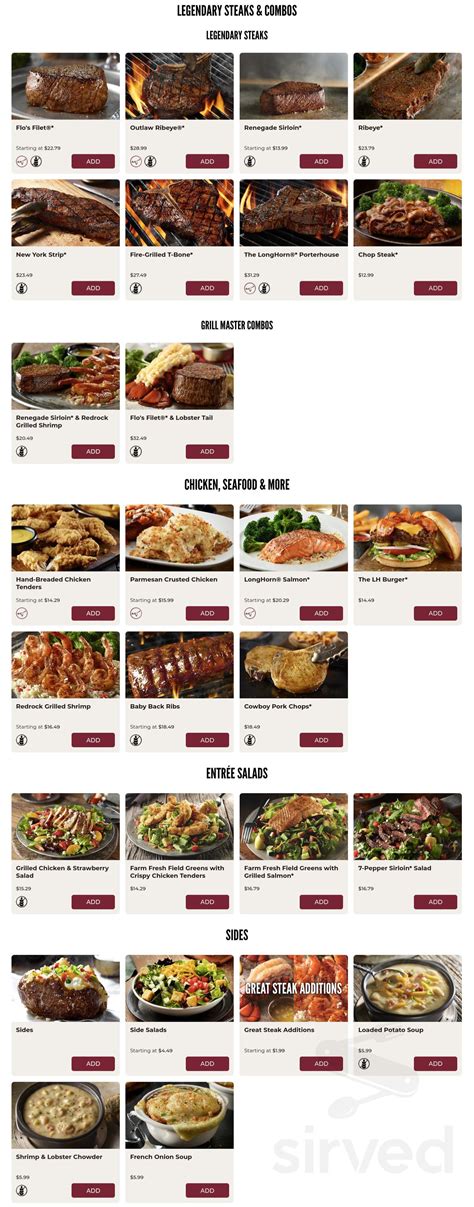 LongHorn Steakhouse Menu, Menu for LongHorn Steakhouse, I .